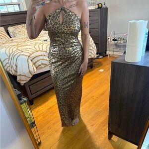 Lulu's Gold Leopard Print Maxi Dress